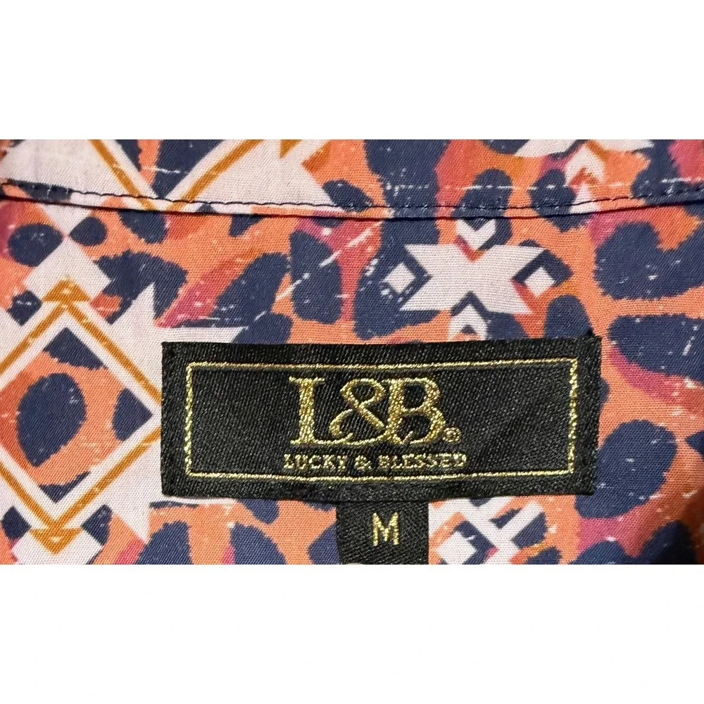 Lucky & Blessed Aztec Leopard Button Down‎ Shirt Women M Y2K Coastal Cowgirl